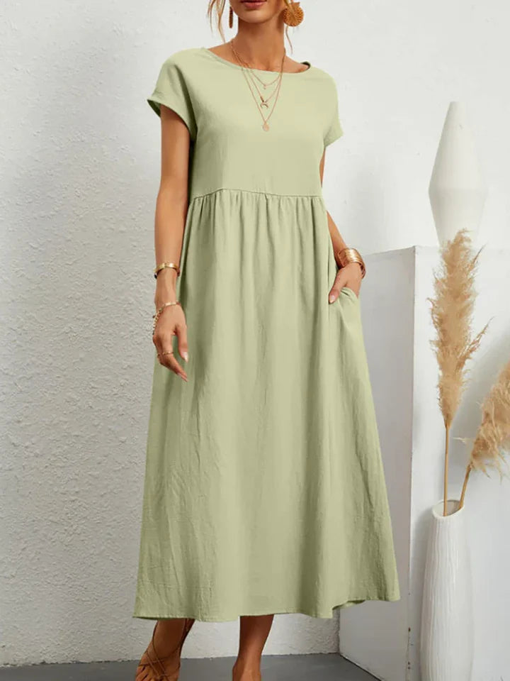 Vintage Baumwollkleid mit Rundhalsausschnitt
