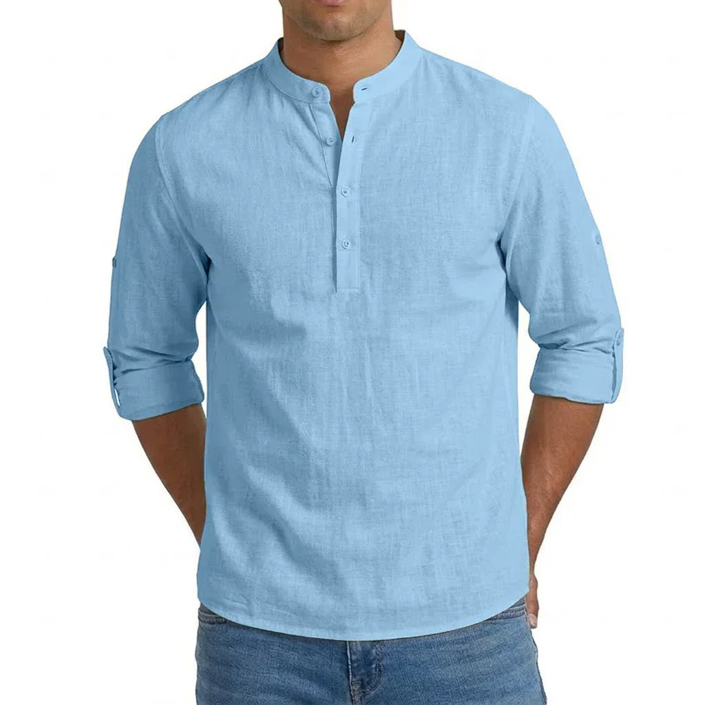 Herren Elegantes Leichtes Henley-Hemd aus Leinenmischung