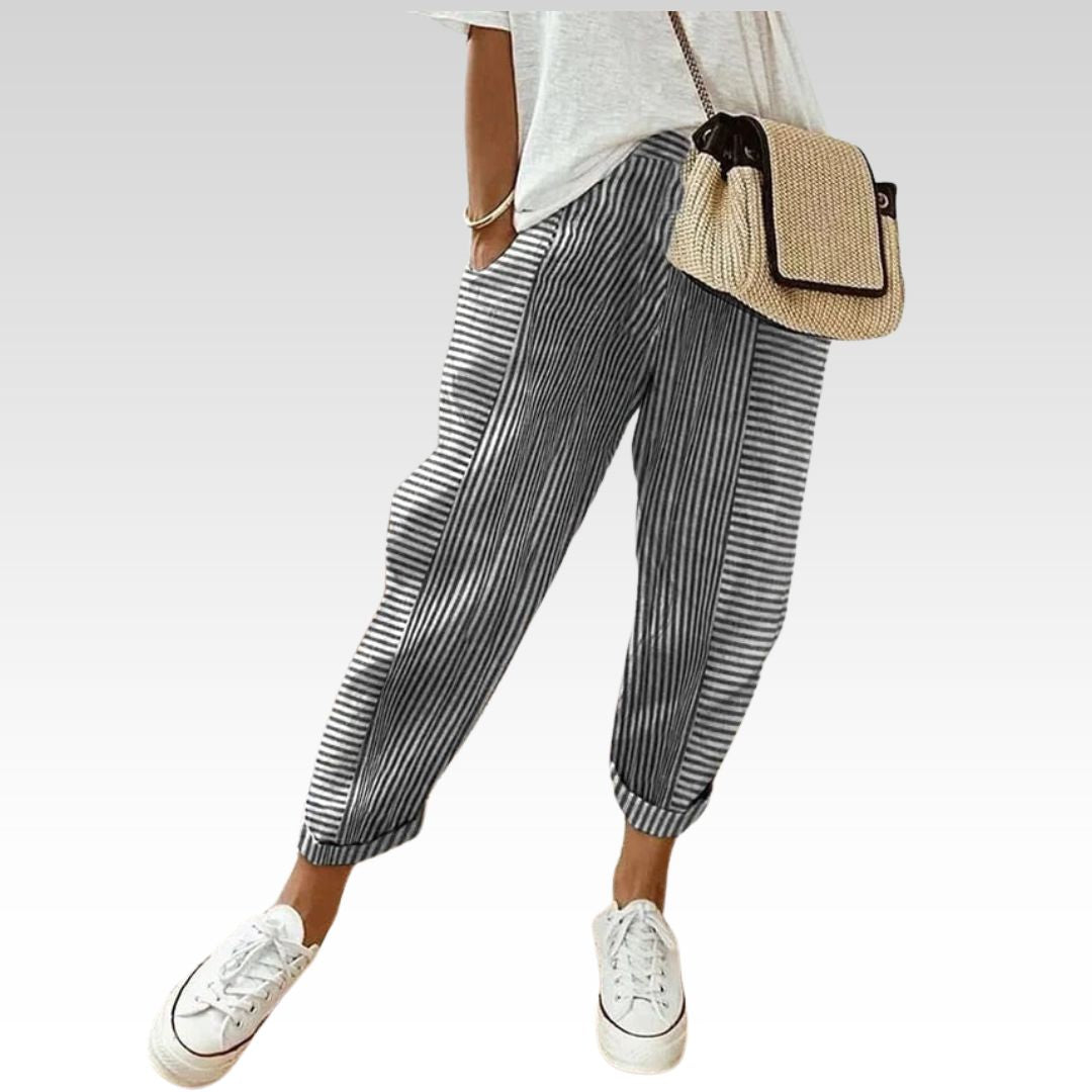 Damen Stilvolle Gestreifte Hose