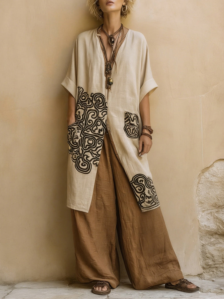 Damen Elegantes Besticktes Langes Kostüm im Boho-Stil
