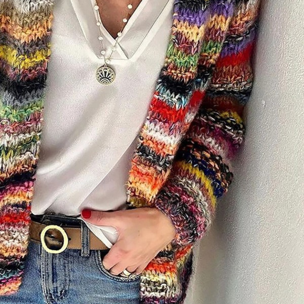Langärmelige Strickjacke für Damen mit Streifenprint