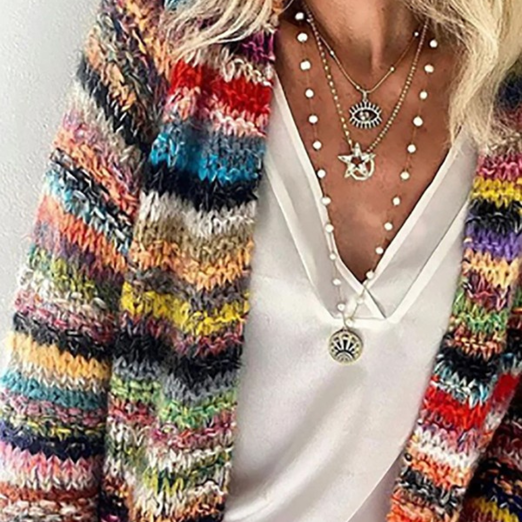 Langärmelige Strickjacke für Damen mit Streifenprint