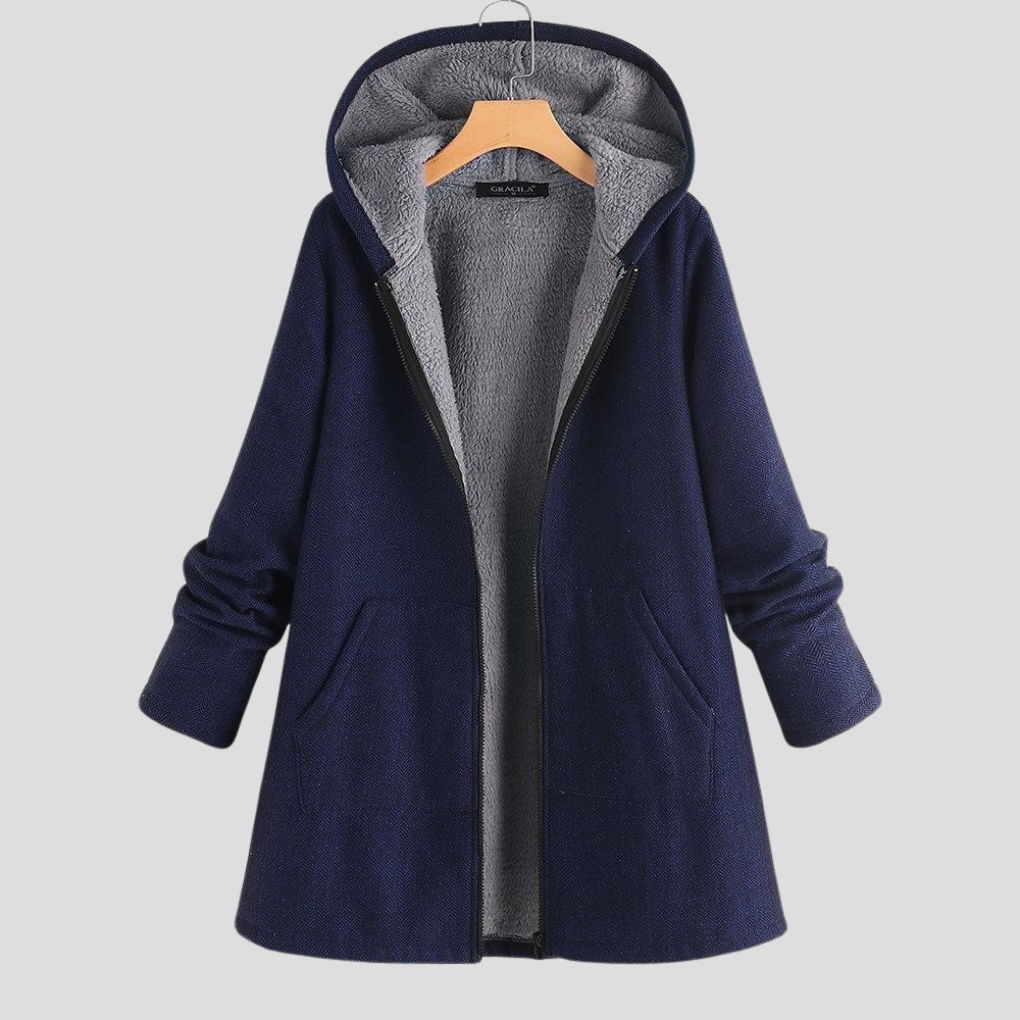Einfarbiger Fleece-Kapuzenmantel für Damen
