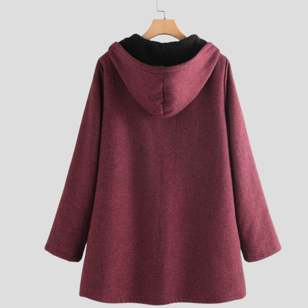 Einfarbiger Fleece-Kapuzenmantel für Damen