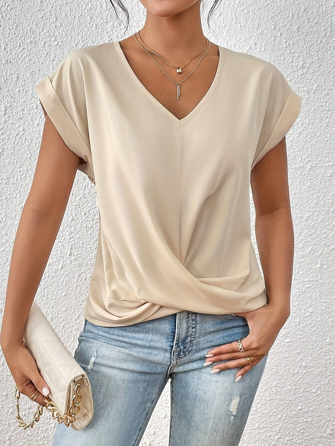 Damen Gemütliches V-Ausschnitt Shirt