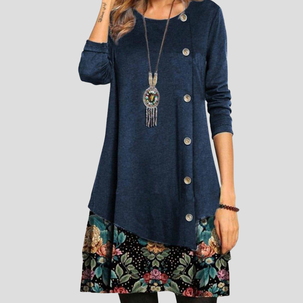 Minikleid für Damen mit Blumenmuster und Knöpfen