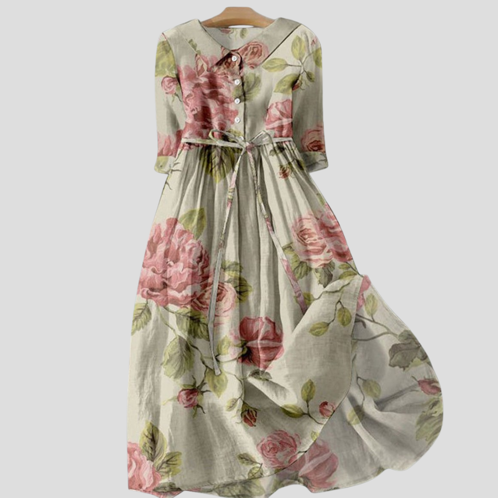 Vintage-Kleid mit botanischem Revers für Damen