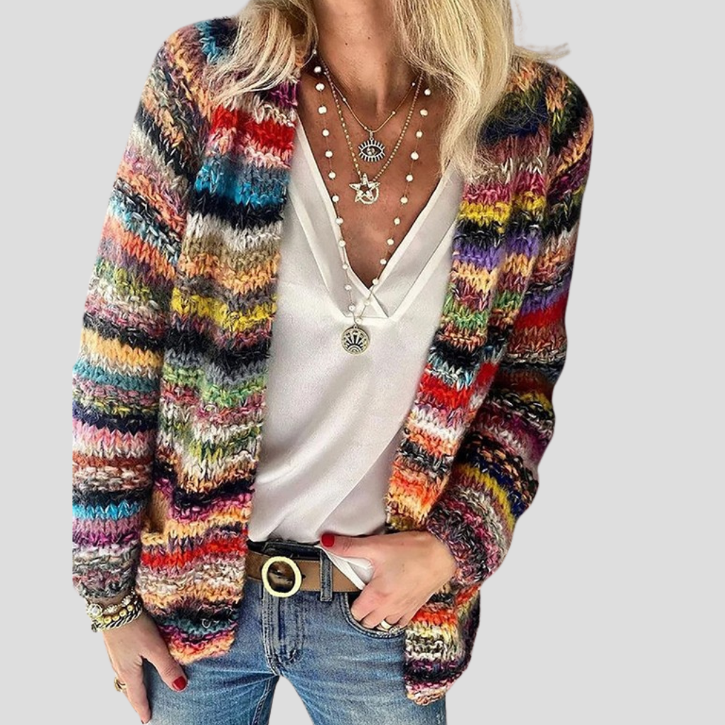 Langärmelige Strickjacke für Damen mit Streifenprint