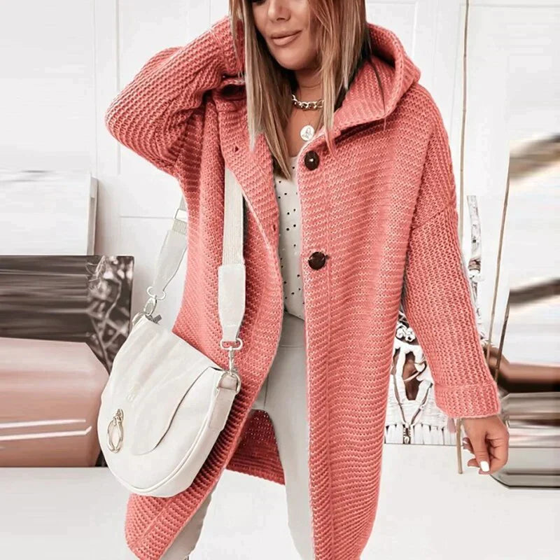 Warme Strick-Cardigan mit Kapuze