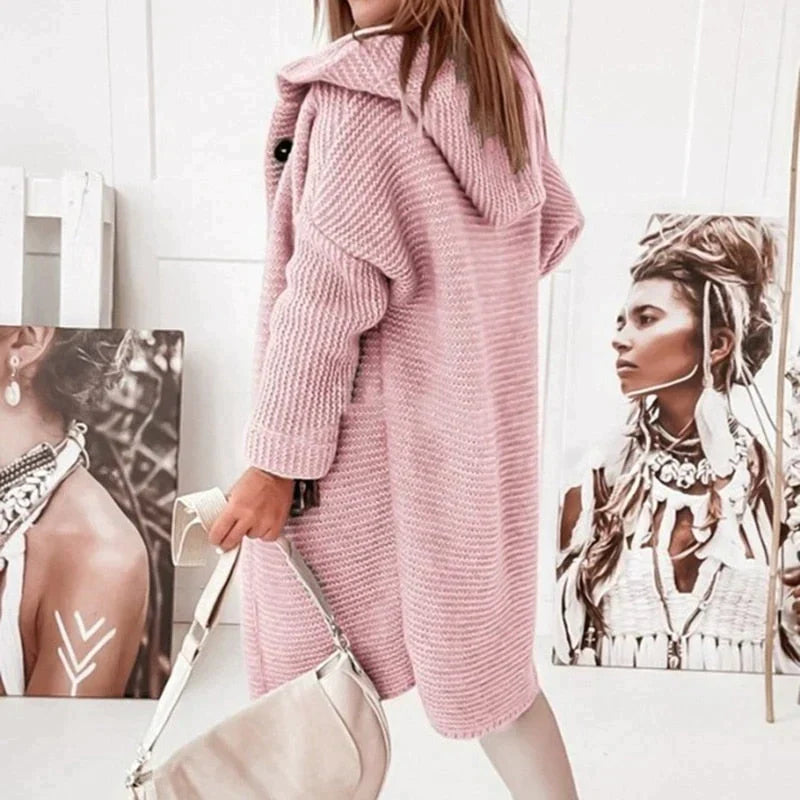 Warme Strick-Cardigan mit Kapuze