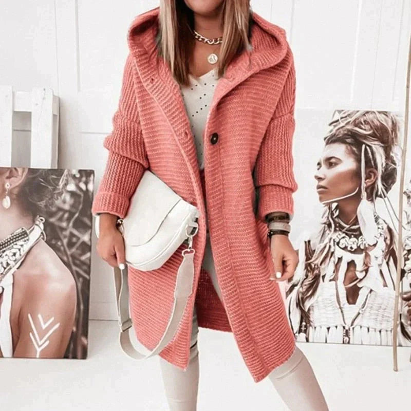 Warme Strick-Cardigan mit Kapuze