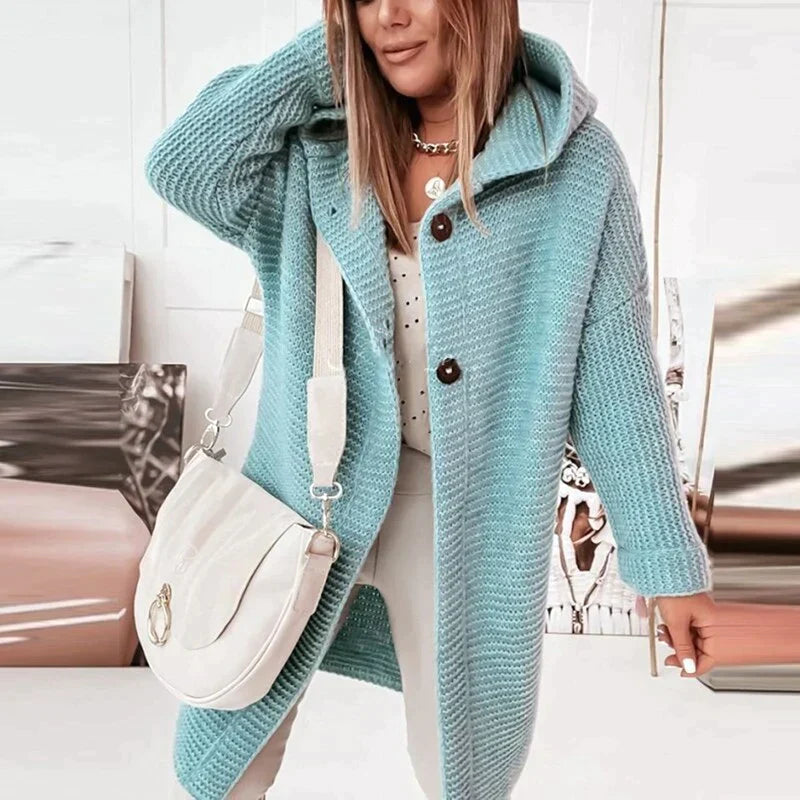Warme Strick-Cardigan mit Kapuze