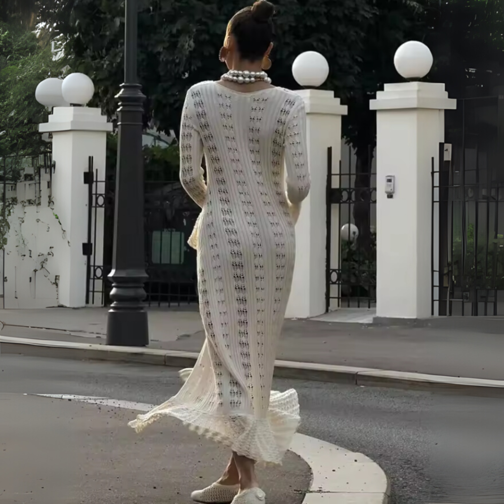 Lange Strickjacke mit hohlen, ausgestellten Ärmeln für Damen