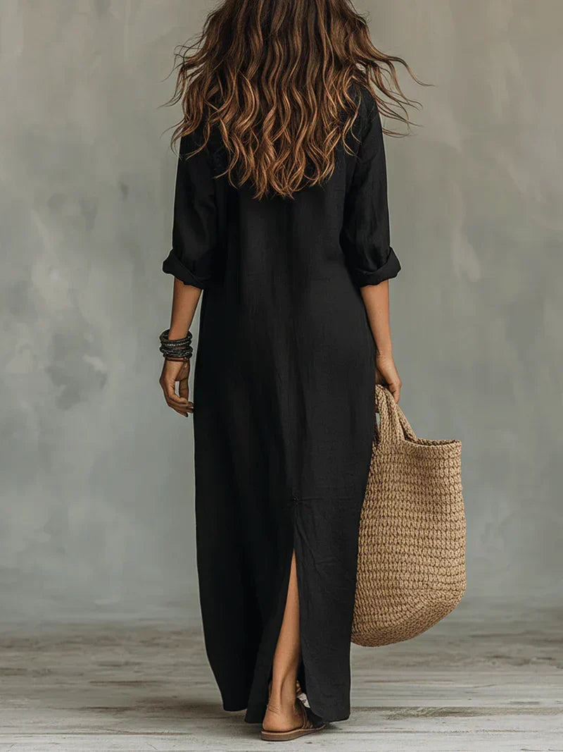 Damen Elegantes Weites Maxikleid mit Knöpfen