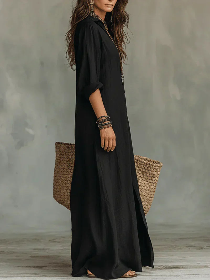 Damen Elegantes Weites Maxikleid mit Knöpfen