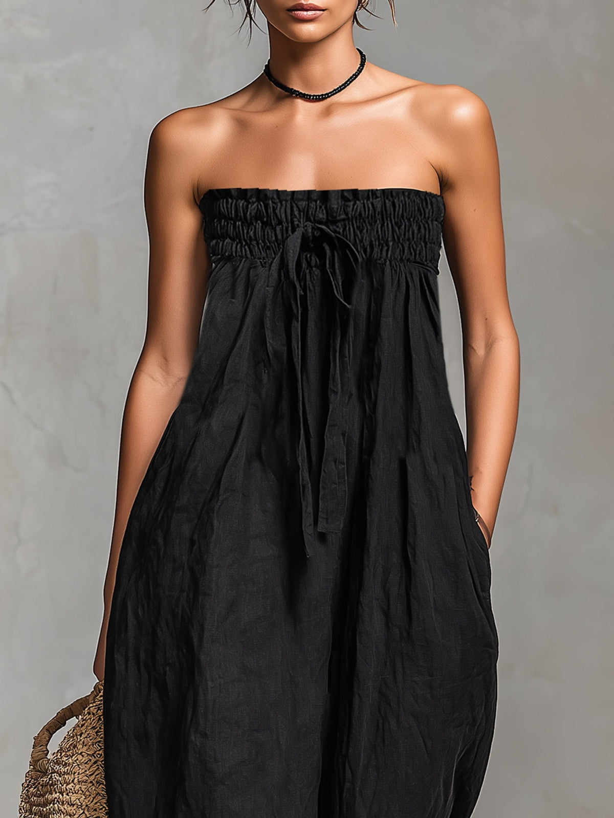 Damen Eleganter Trägerloser Overall mit Schleife