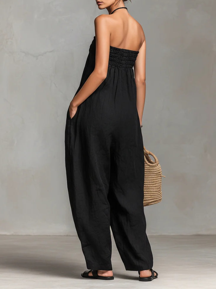Damen Eleganter Trägerloser Overall mit Schleife