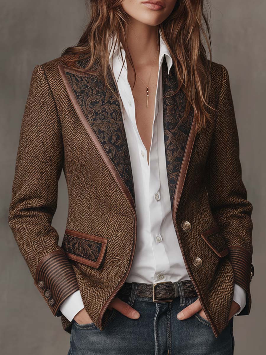 Damen Eleganter Blazer mit Chevron-Print