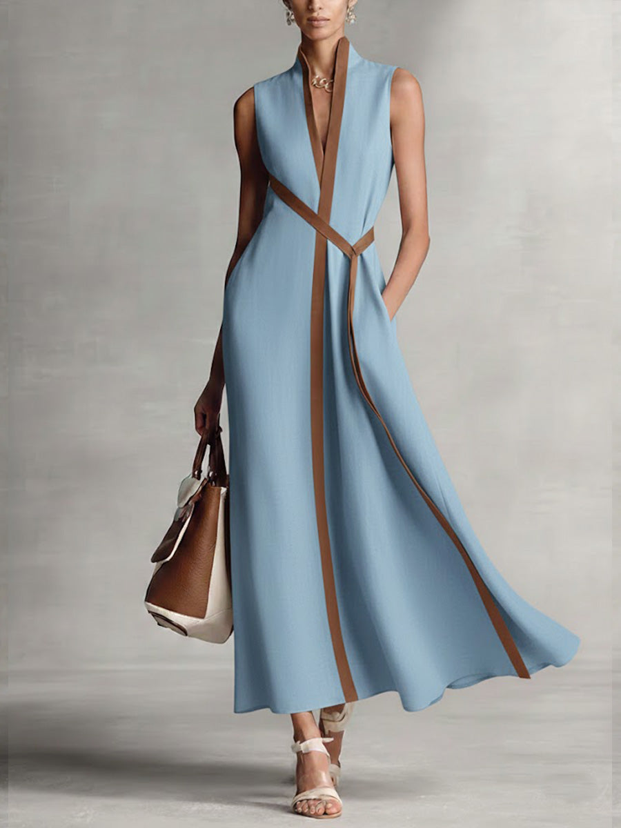 Damen Elegantes Ärmelloses Leinenkleid