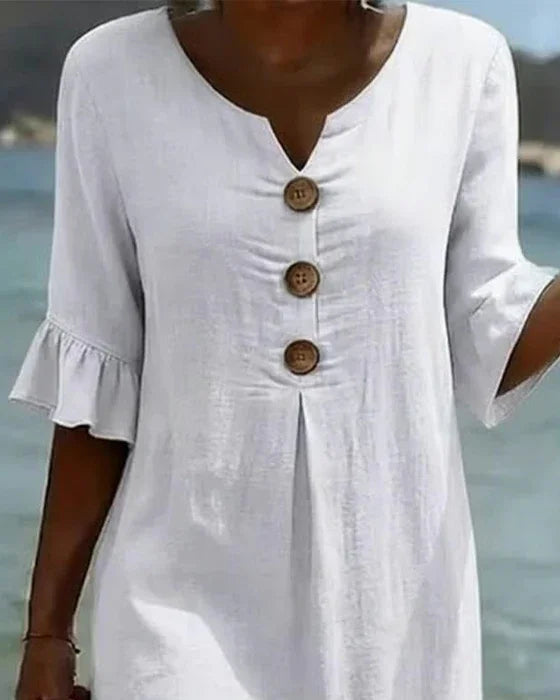 Damen Elegantes Strukturiertes Kleid mit Puffärmeln