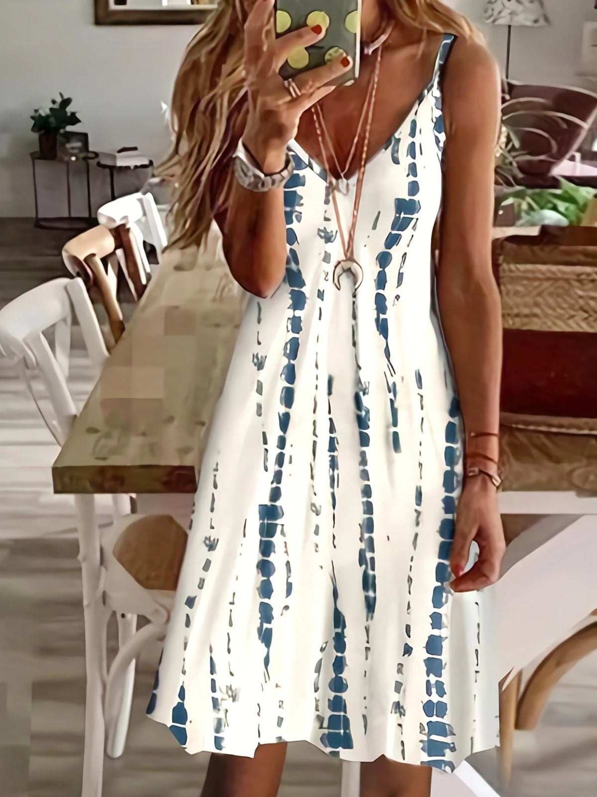 Lässiger V-Ausschnitt bedruckt Camisolen-Kleid für Damen Sommerkleid