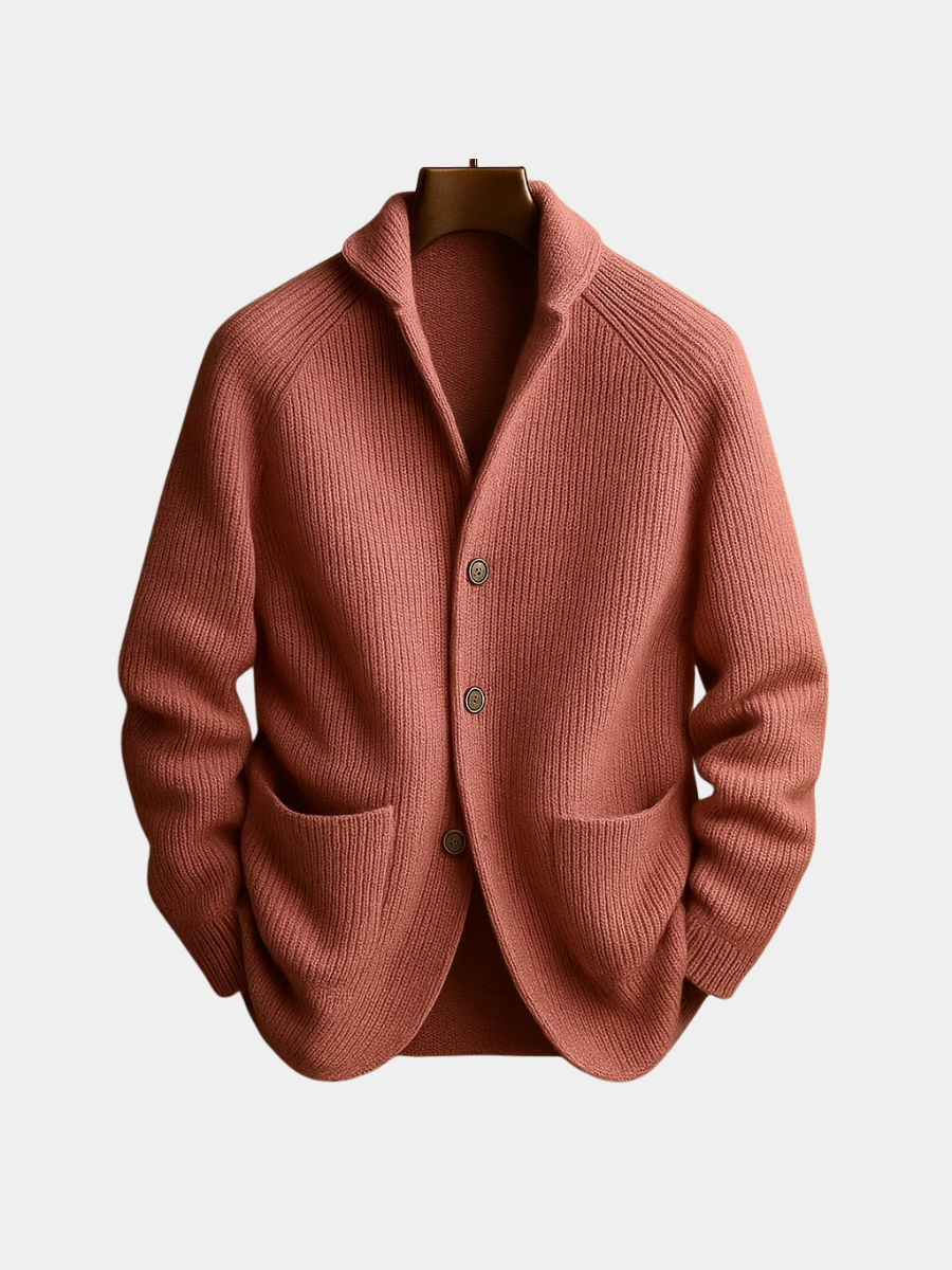 Herren Eleganter Strukturierter Strickcardigan aus Rippwolle
