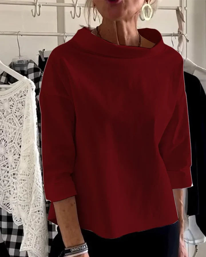 Casual Top mit breitem Revers und halbem Kragen