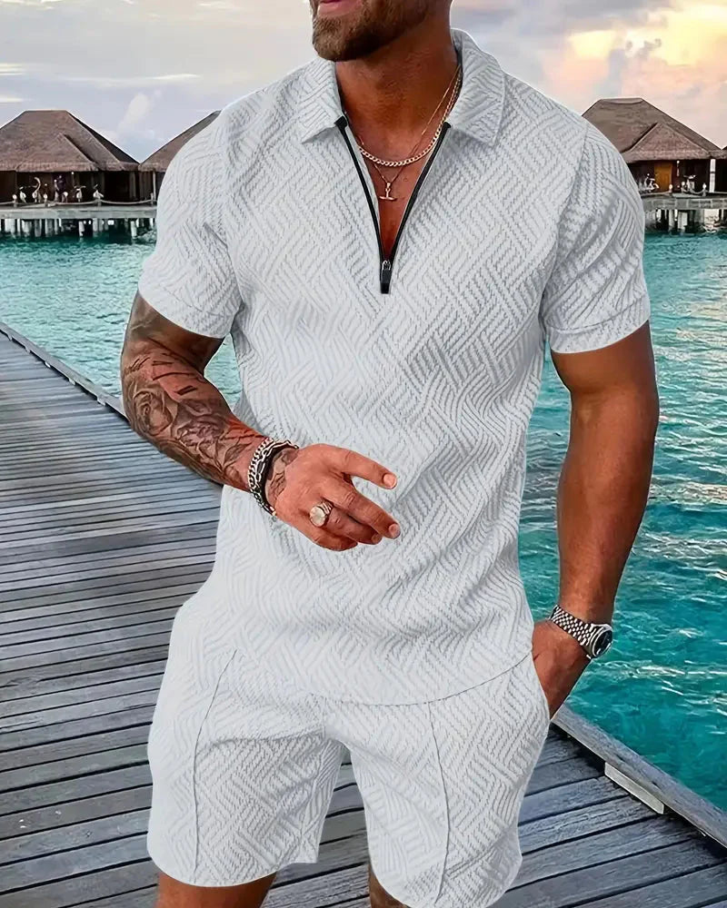 Lässiges Sommer-Trainingsanzug-Outfit mit Reißverschlusskragen