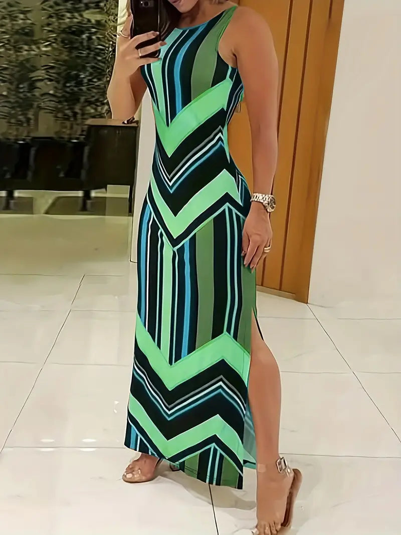 Ärmelloses Maxikleid mit Schlitz Lässiges Sommerkleid für Frauen