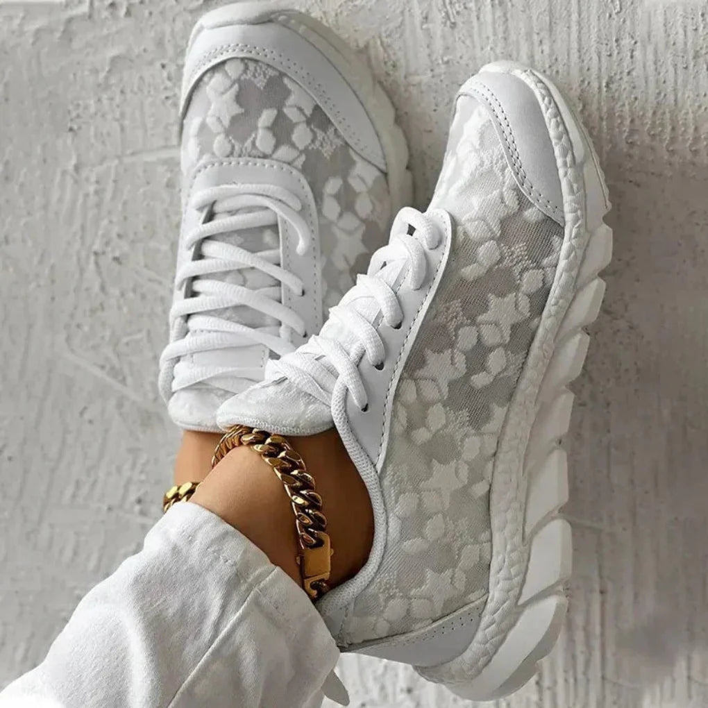 Atmungsaktive Damen-Sneaker mit Sternmuster und Schnürung