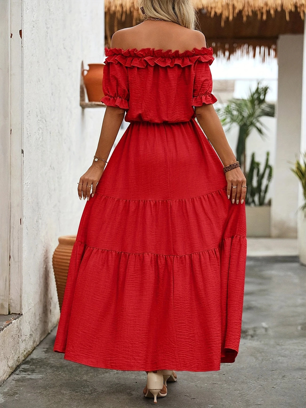 Rote Lotusblatt Spitzenkleid für Damen Zwanglos Elegantes