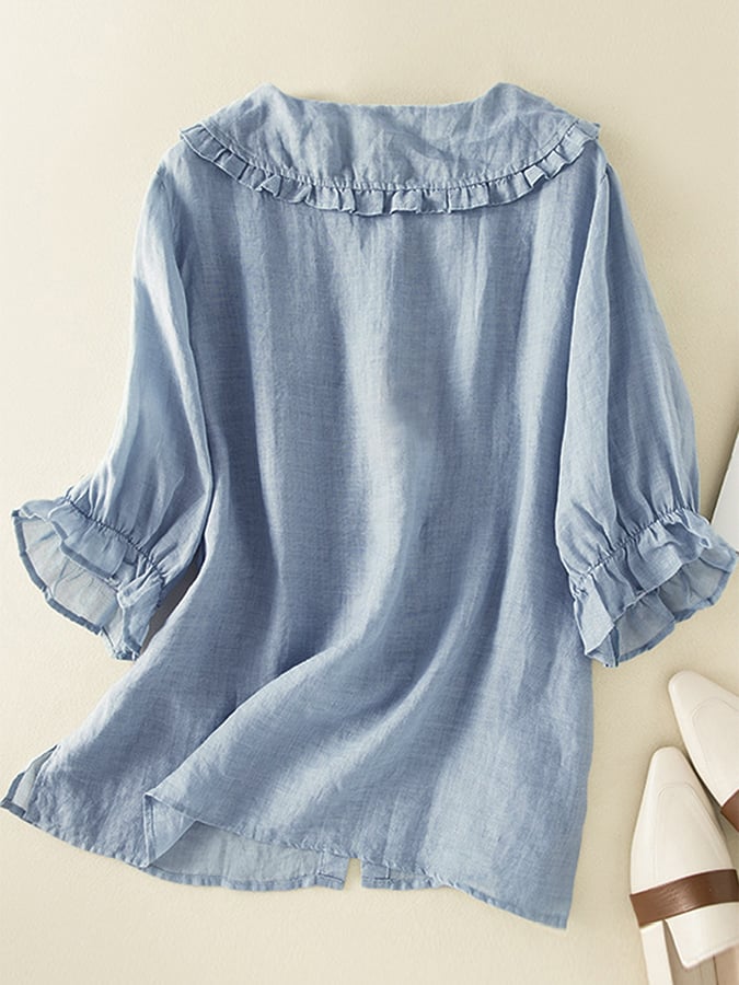 Lässige Damen Bluse mit Peter-Pan-Kragen und Rüschen