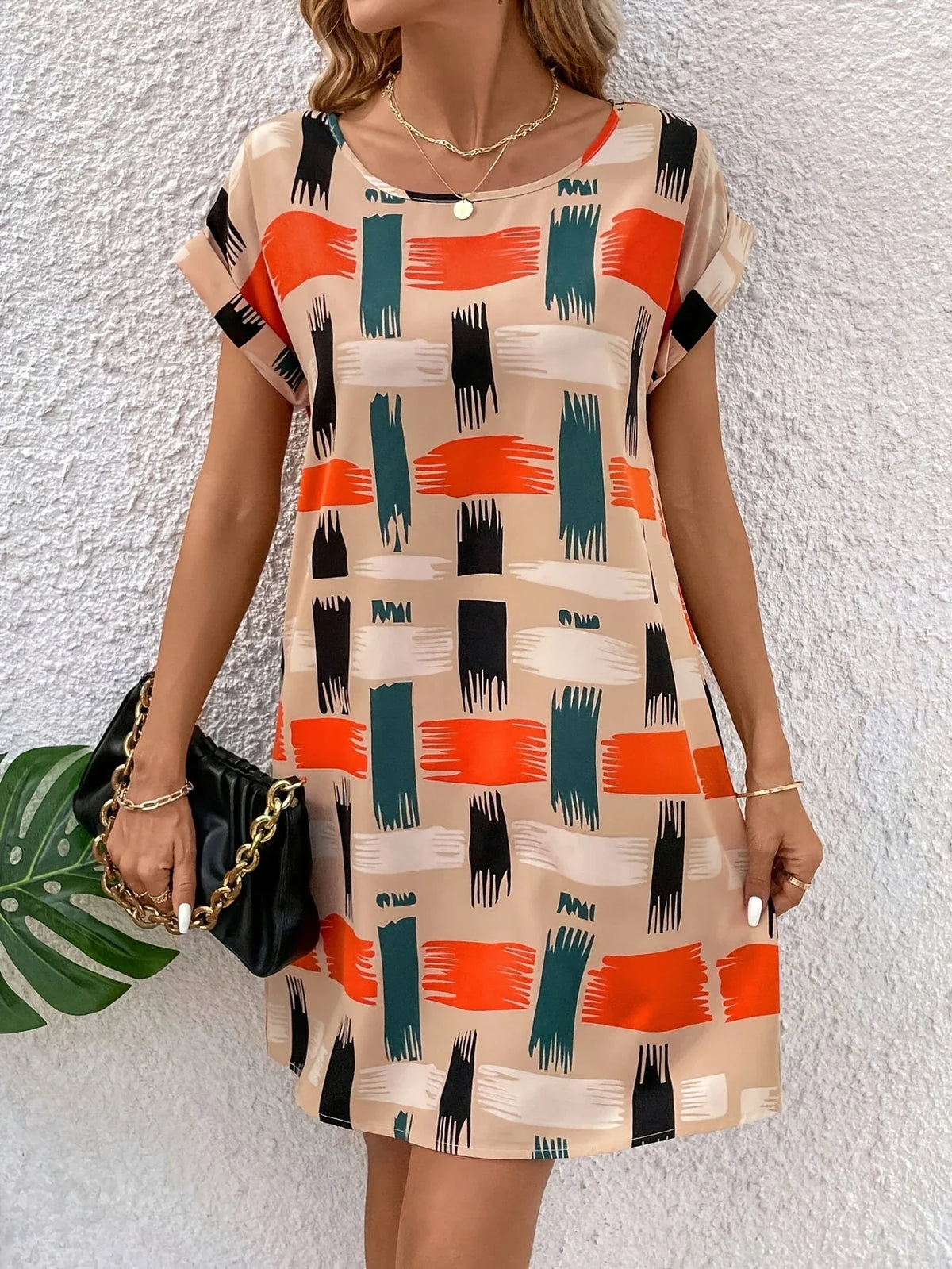Free Beige Print Kleid - Luftiges & trendiges Sommerkleid für Frauen