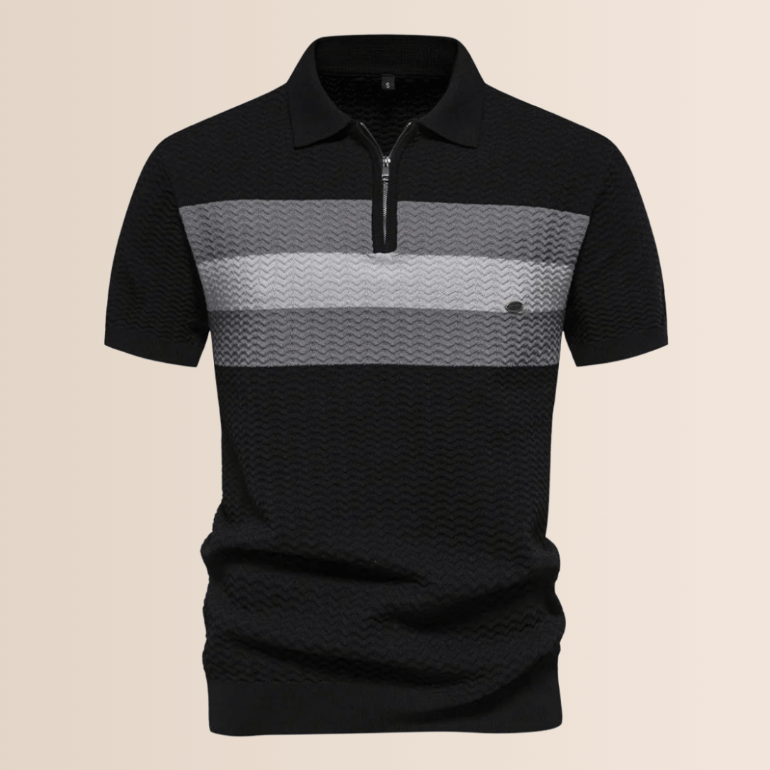 Herren Poloshirt mit Streifen-Strick-Design