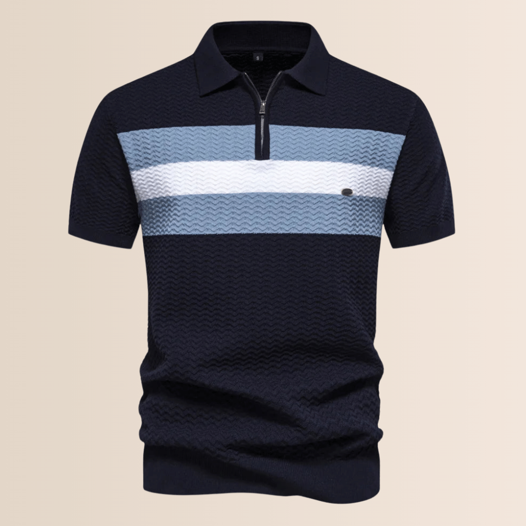 Herren Poloshirt mit Streifen-Strick-Design