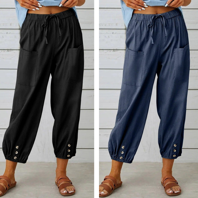 Damen Elegante Weite Hose aus Baumwolle und Leinen