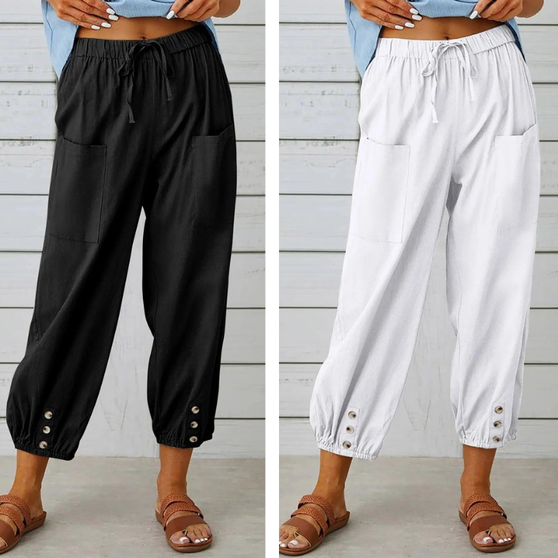 Damen Elegante Weite Hose aus Baumwolle und Leinen