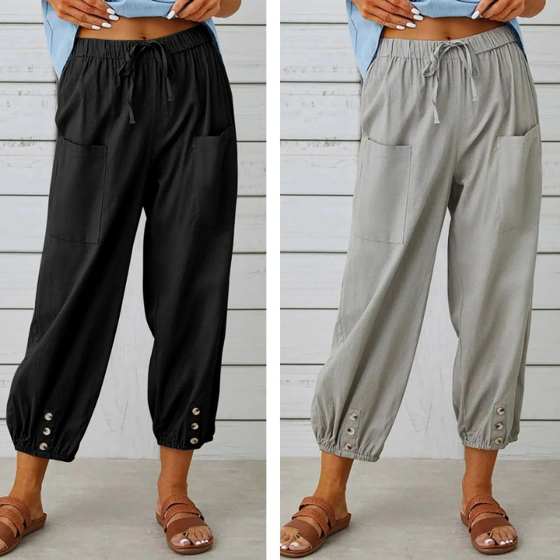 Damen Elegante Weite Hose aus Baumwolle und Leinen