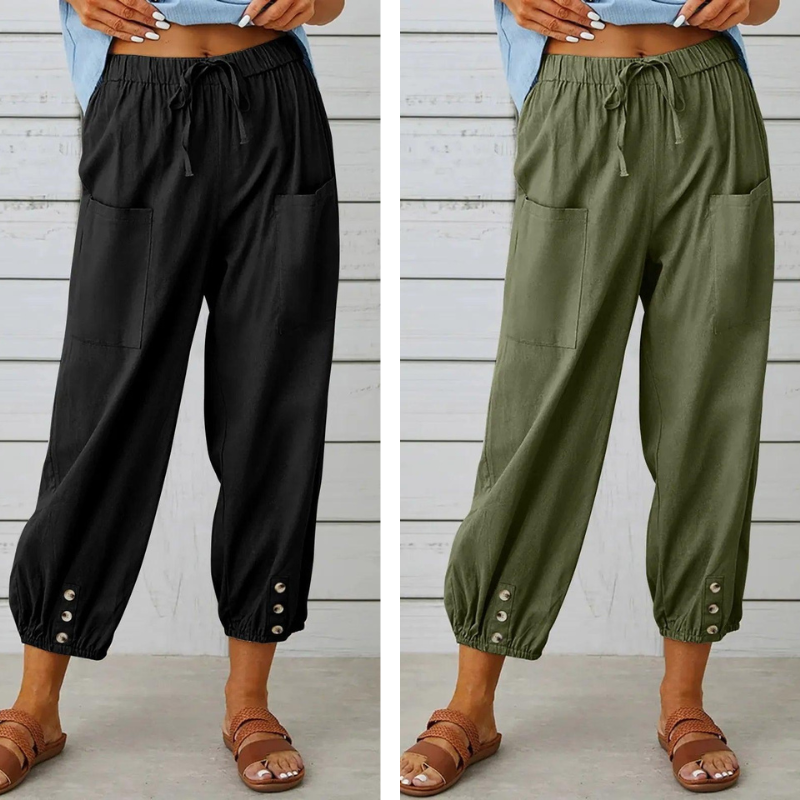 Damen Elegante Weite Hose aus Baumwolle und Leinen