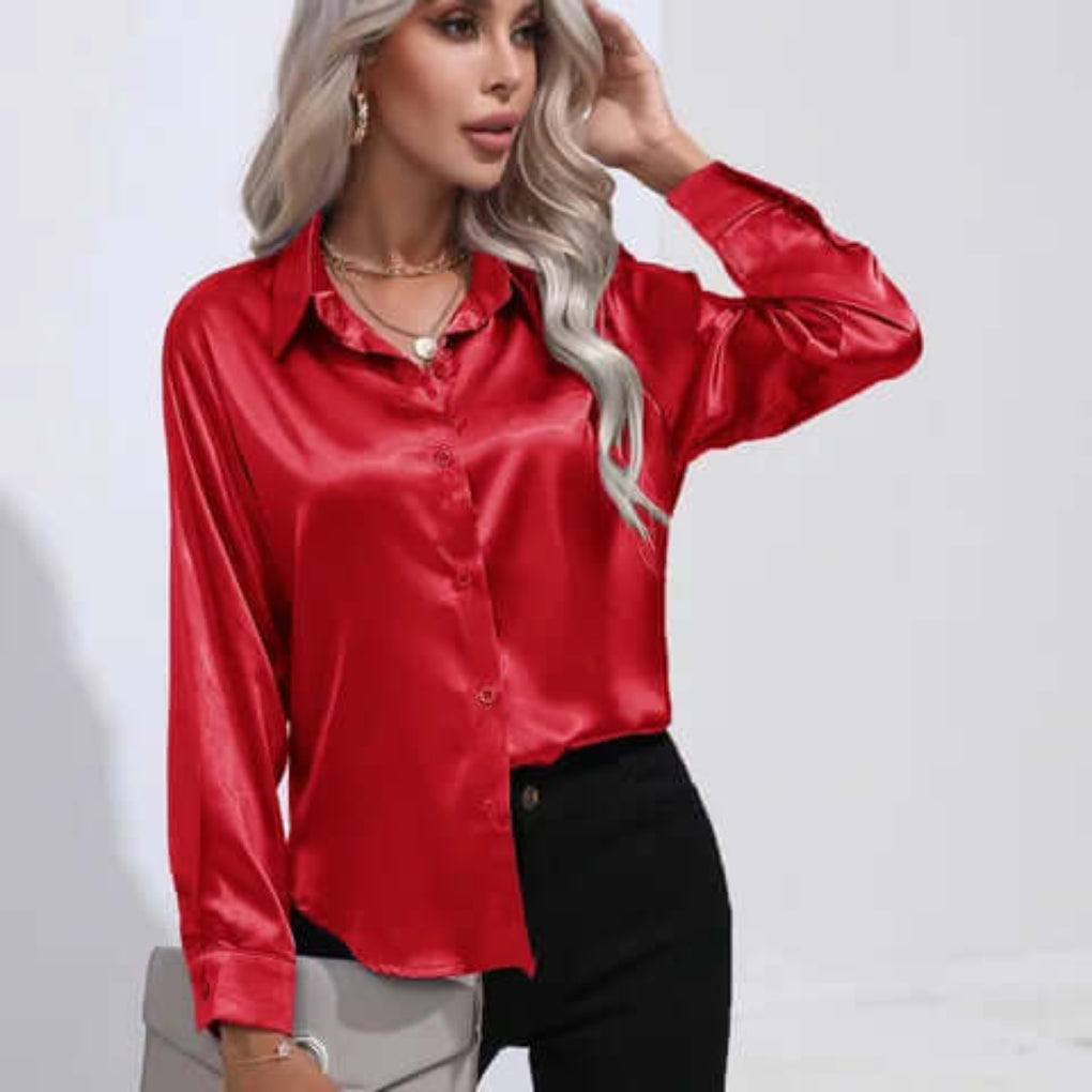 Damenbluse aus Satin mit lockerer Passform und langen Ärmeln