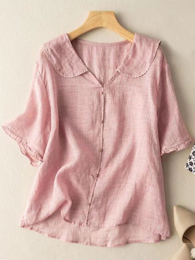 Bluse aus Baumwolle-Leinen mit Puppenkragen