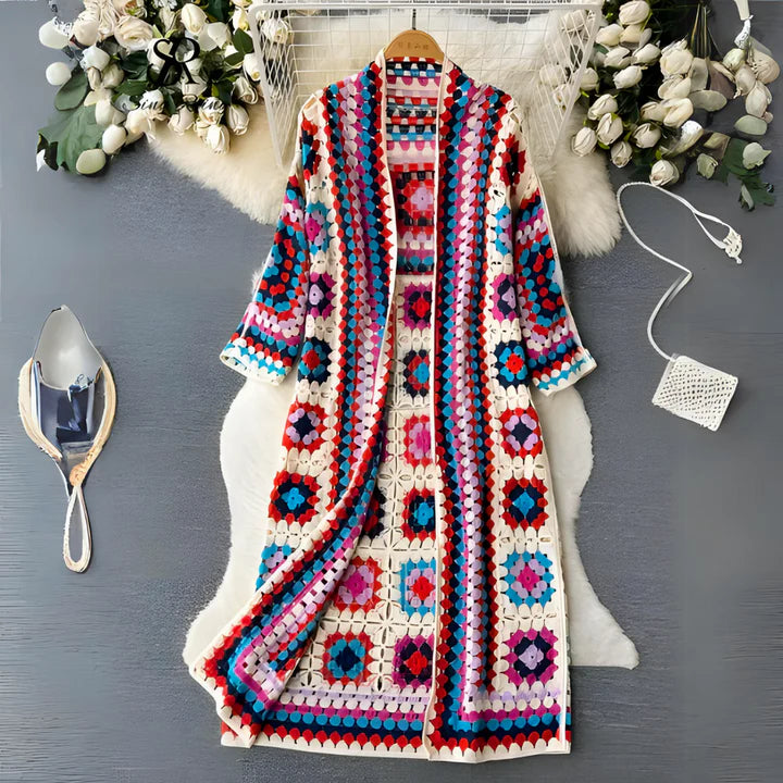 Lange bunte Strickjacke für Damen