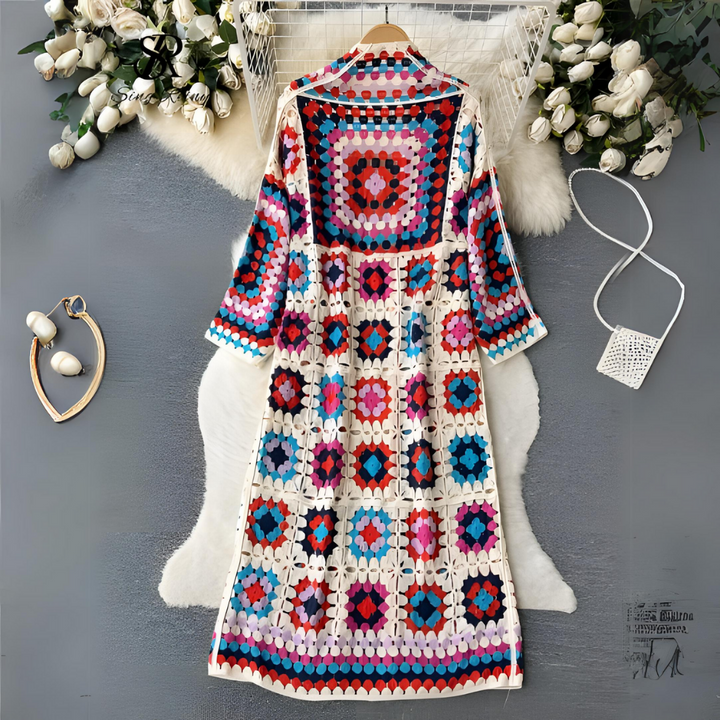 Corrie – Lange, farbenfrohe Strickjacke