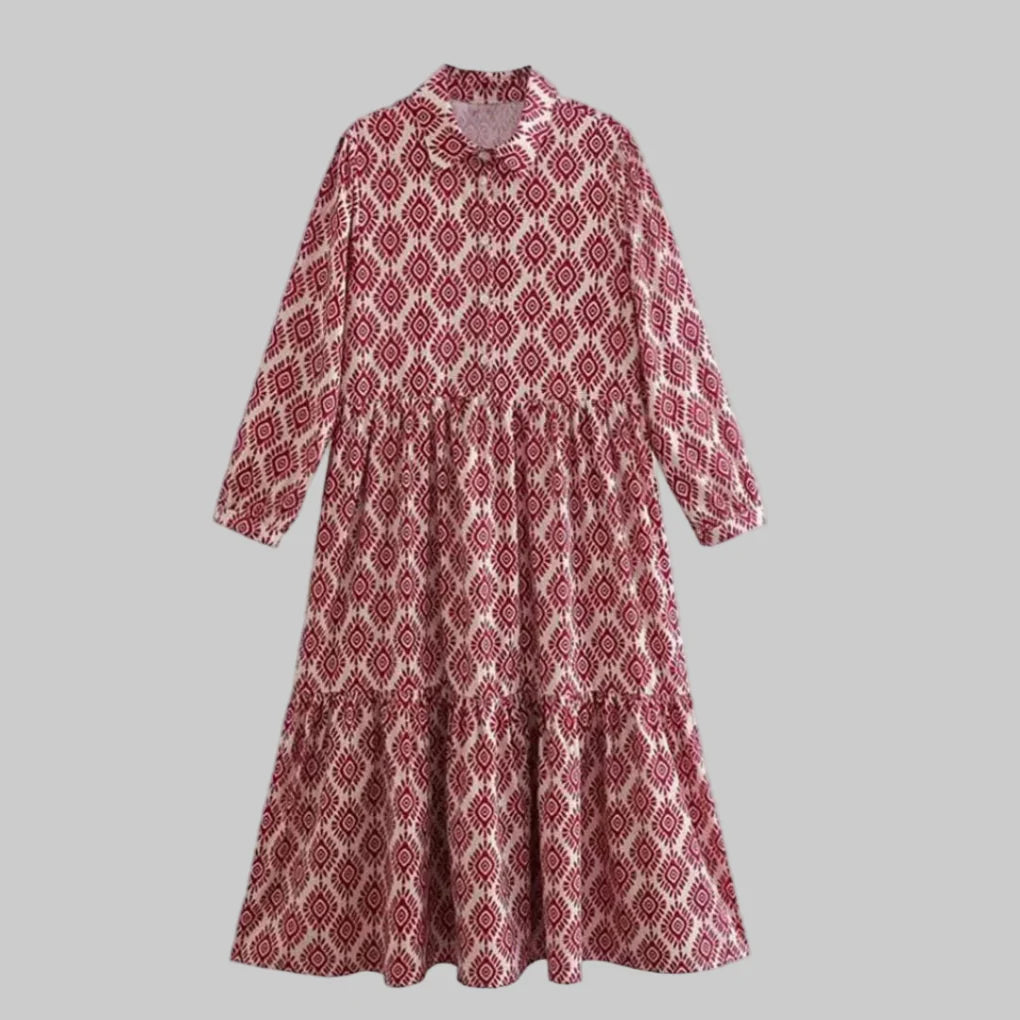 Langärmeliges Damenkleid mit geometrischem Muster