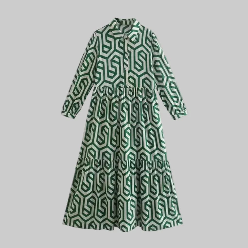 Langärmeliges Damenkleid mit geometrischem Muster