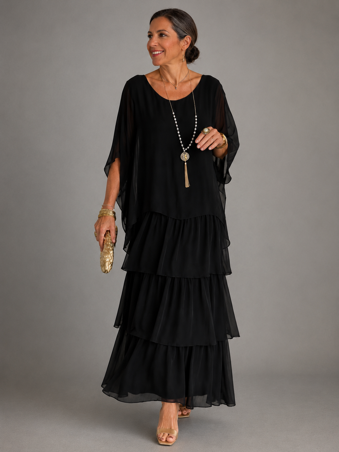 Damen Elegantes Fließendes Maxikleid