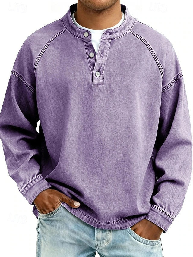 Herren Lässiges Langarm-Henley im Used-Look