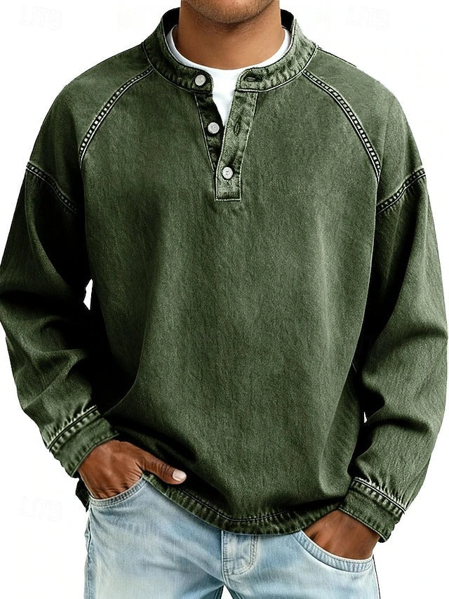 Herren Lässiges Langarm-Henley im Used-Look