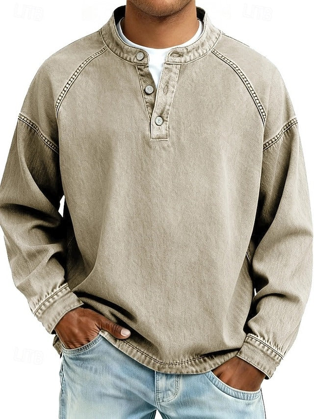 Herren Lässiges Langarm-Henley im Used-Look