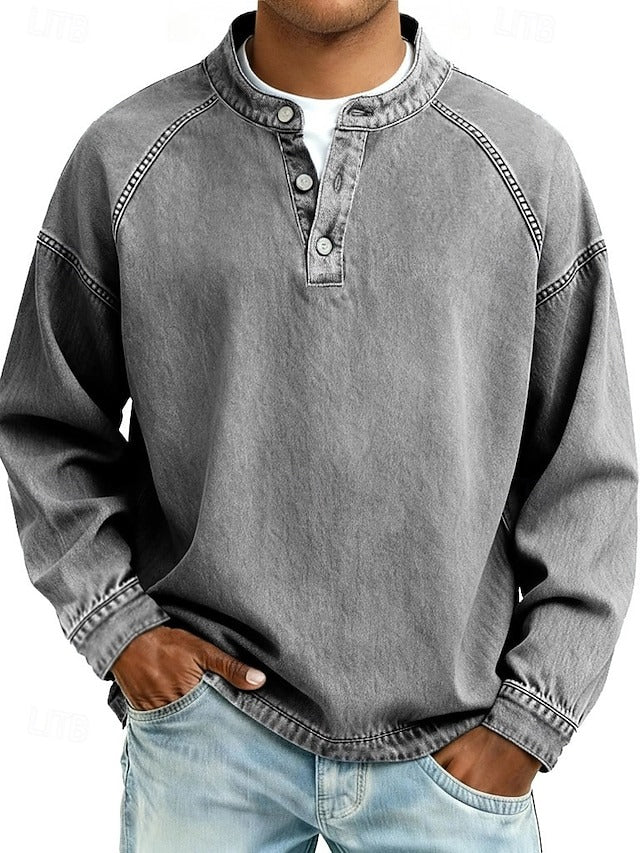 Herren Lässiges Langarm-Henley im Used-Look
